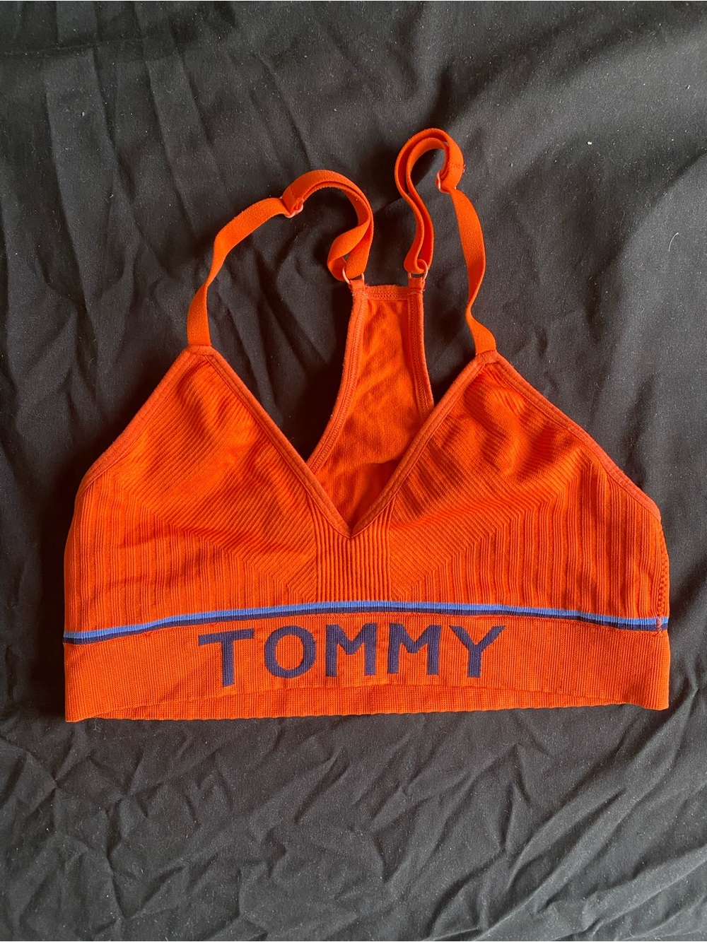 Tommy Hilfiger Orange Ribbed Bralette with Blue Logo